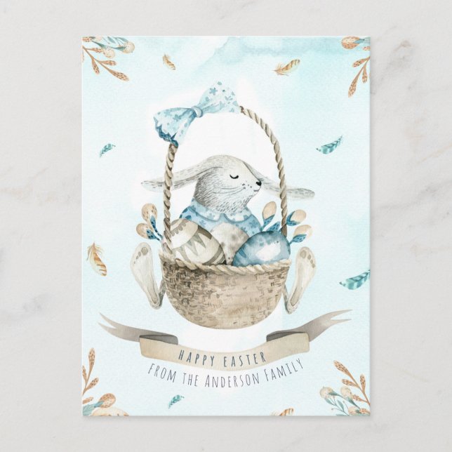 Cartes Pour Fêtes Annuelles Aquarelle Florale moderne Joyeux lapin de Pâques (Devant)