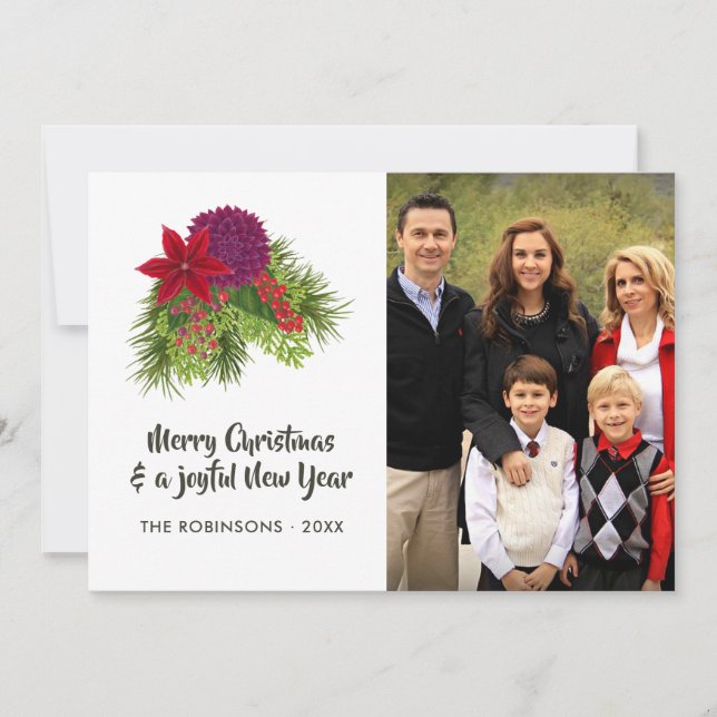 Cartes Pour Fêtes Annuelles Aquarelle Florale Photo de Noël (Devant)