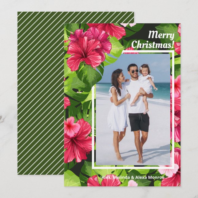Cartes Pour Fêtes Annuelles Aquarelle Florale Photo de Noël (Devant / Derrière)