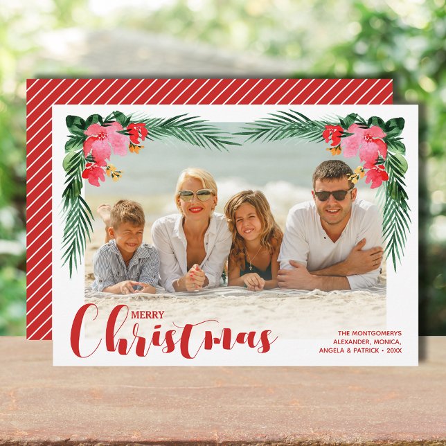 Cartes Pour Fêtes Annuelles Aquarelle Florale Photo de Noël (Créateur téléchargé)