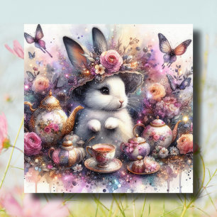 Cartes Pour Fêtes Annuelles Aquarelle Florale Pink Purple Bunny Thé de Pâques