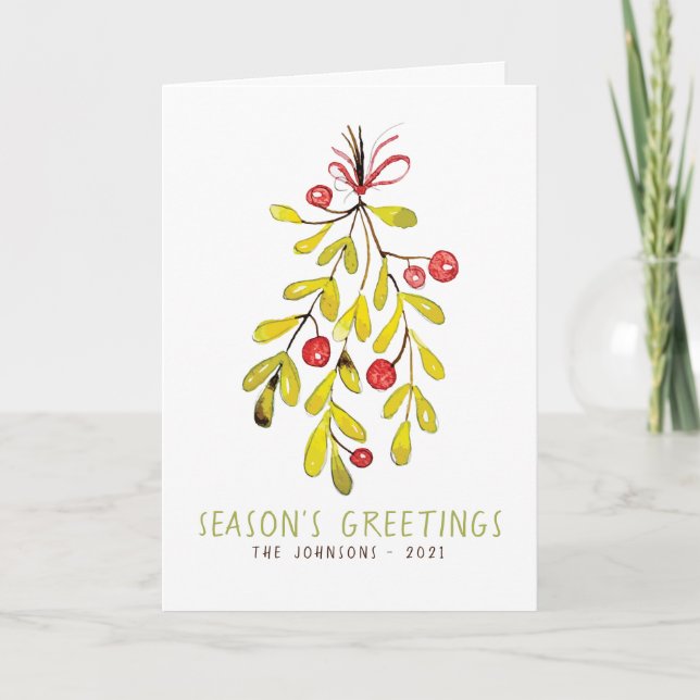 Cartes Pour Fêtes Annuelles Aquarelle Foliage Botanique Holly Berry Noël (Devant)