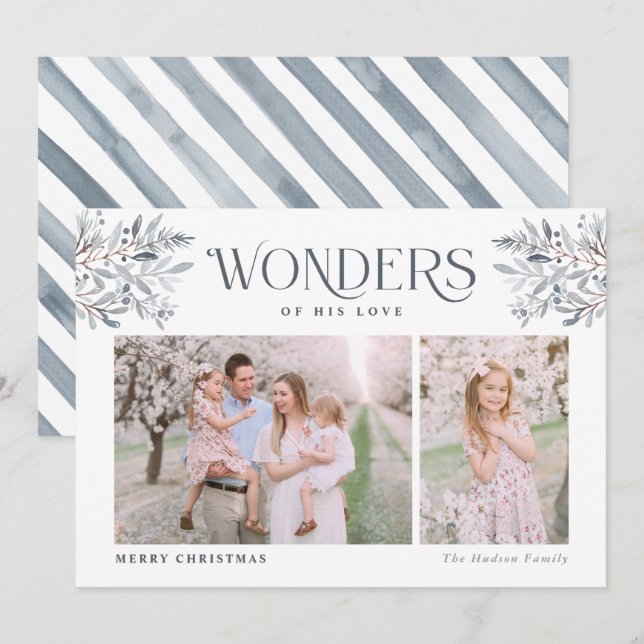 Cartes Pour Fêtes Annuelles Aquarelle Foliage de Noël Religieux (Devant / Derrière)