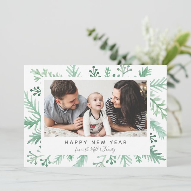 Cartes Pour Fêtes Annuelles Aquarelle Foliage Nouvel An Cadre photo (Debout devant)