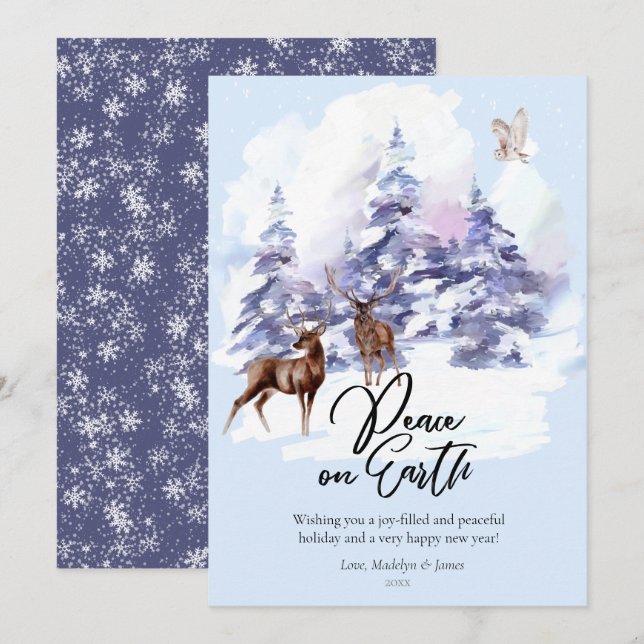Cartes Pour Fêtes Annuelles Aquarelle Forêt de bois Paix sur Terre (Devant / Derrière)