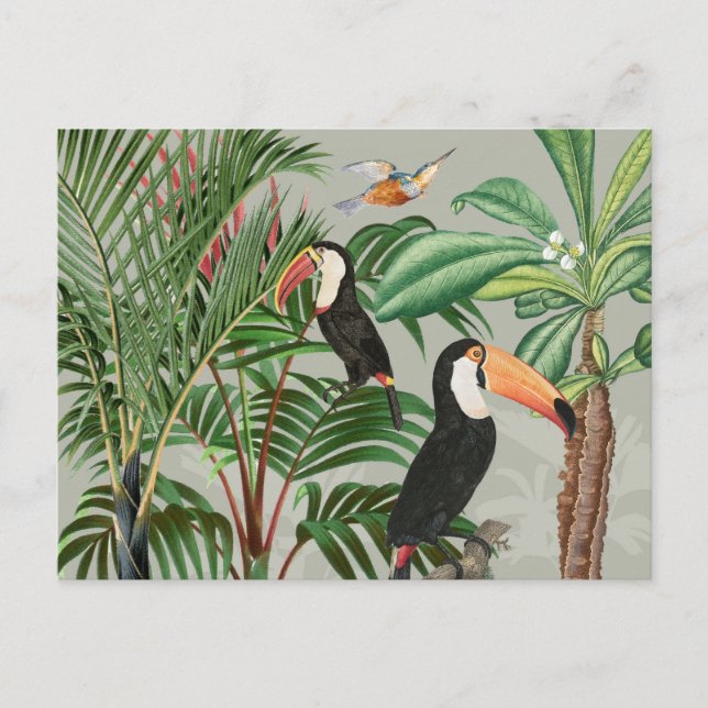 Cartes Pour Fêtes Annuelles Aquarelle Forêt tropicale et Oiseaux du Toucan (Devant)