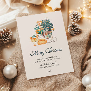 Cartes Pour Fêtes Annuelles Aquarelle Fox noires de Noël non photo