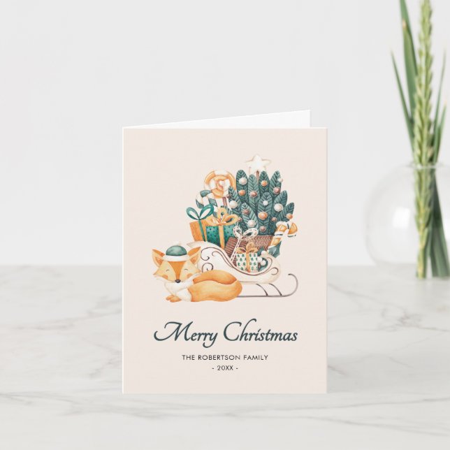 Cartes Pour Fêtes Annuelles Aquarelle Fox noires de Noël non-photo plié (Devant)