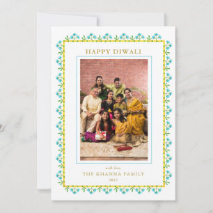 Cartes Pour Fêtes Annuelles Aquarelle frontière florale Photo Diwali Salutatio