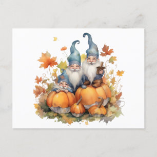Cartes Pour Fêtes Annuelles Aquarelle Gnome Citrouille Thanksgiving