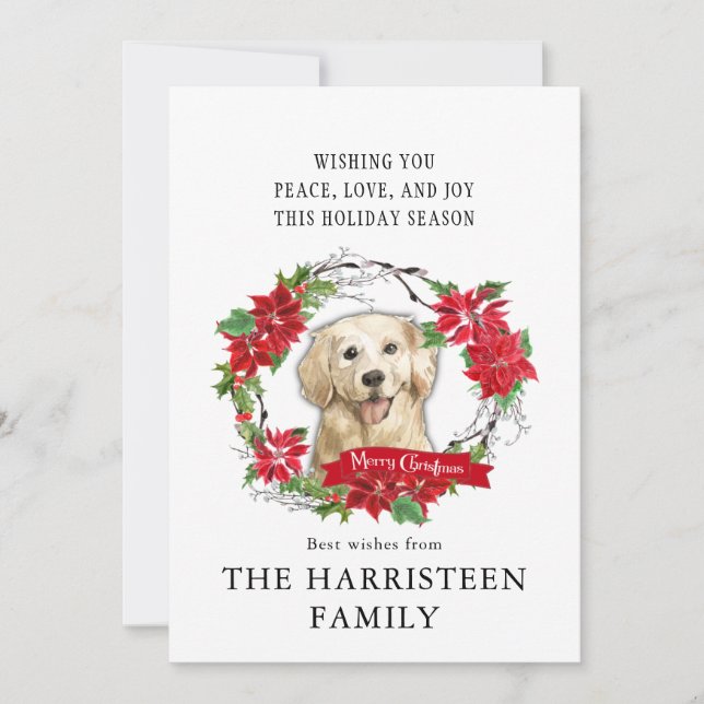 Cartes Pour Fêtes Annuelles Aquarelle Golden Retriever Poinsettia Noël (Devant)