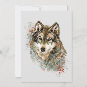 Cartes Pour Fêtes Annuelles Aquarelle Gris Loup Faune Animal Nature Art