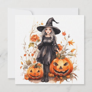 Cartes Pour Fêtes Annuelles Aquarelle Halloween sorcière avec Citrouille