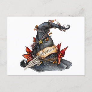 Cartes Pour Fêtes Annuelles Aquarelle Halloween sorcière Casquette et décorati