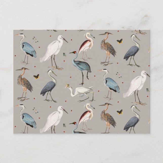 Cartes Pour Fêtes Annuelles Aquarelle Heron Bird Egret Nature Motif (Devant)