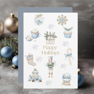 Cartes Pour Fêtes Annuelles Aquarelle Hiver Bleu Joyeux Vacances