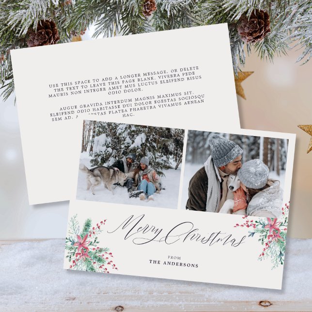 Cartes Pour Fêtes Annuelles Aquarelle Hiver Botanique Photo Joyeux Noël (Mockup View)