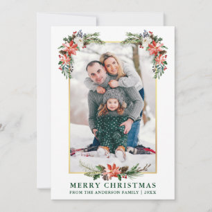 Cartes Pour Fêtes Annuelles Aquarelle Hiver Floral Gold Frame Photo