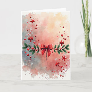 Cartes Pour Fêtes Annuelles Aquarelle Hiver Ruban Rouge
