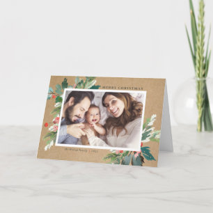 Cartes Pour Fêtes Annuelles Aquarelle Hollies Kraft Papier photo de Noël
