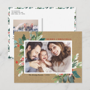 Cartes Pour Fêtes Annuelles Aquarelle Hollies Kraft Papier photo de Noël