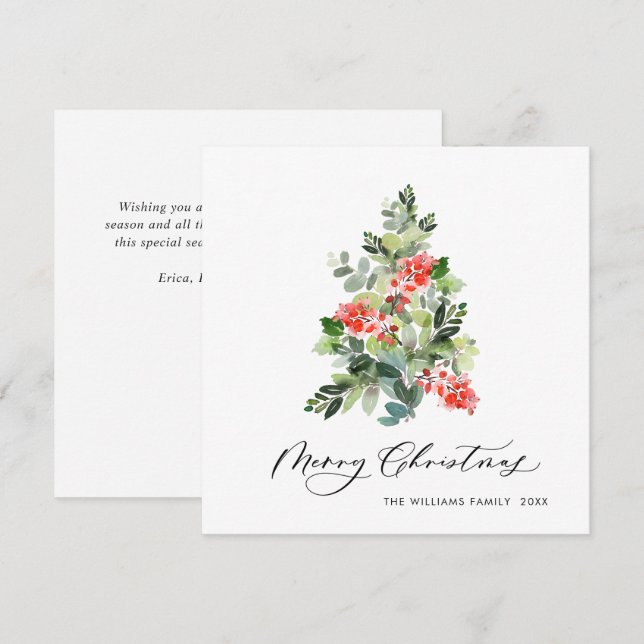 Cartes Pour Fêtes Annuelles Aquarelle Holly Berry Noël Arbre Salutation (Devant / Derrière)