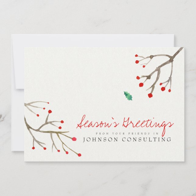Cartes Pour Fêtes Annuelles Aquarelle Holly Foliage | BONNES FÊTES (Devant)