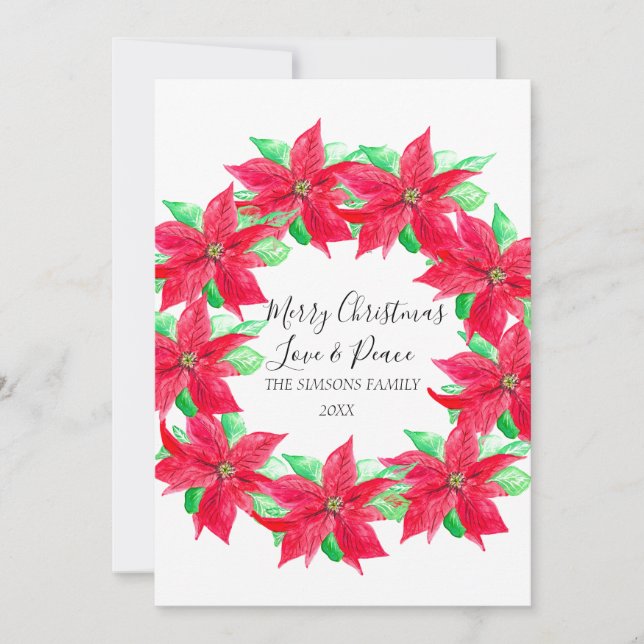 Cartes Pour Fêtes Annuelles Aquarelle Holly Noël Poinsettia Wreath (Devant)