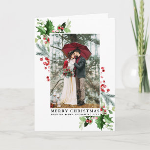 Cartes Pour Fêtes Annuelles Aquarelle Holly Noël Vert Mariage Plier