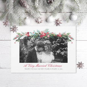 Cartes Pour Fêtes Annuelles Aquarelle Holly Pine photo de mariage élégant