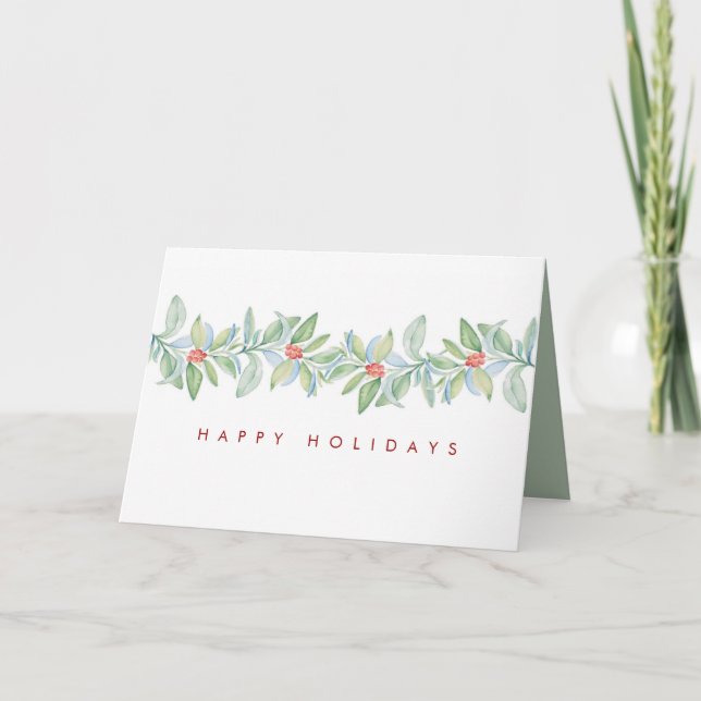 Cartes Pour Fêtes Annuelles Aquarelle Holly & Red Berries Noël (Devant)