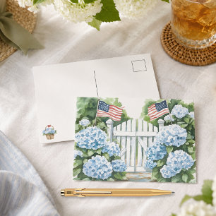 Cartes Pour Fêtes Annuelles Aquarelle Hydrangea Bleu Patriotique Jardin de Cot