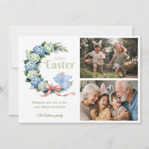 Cartes Pour Fêtes Annuelles Aquarelle Hydrangea de Pâques Lapin Mignon 2 Photo