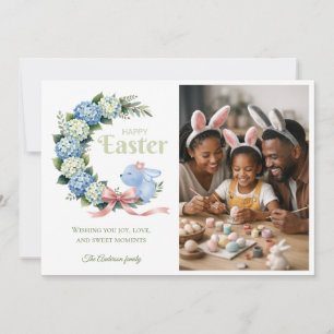 Cartes Pour Fêtes Annuelles Aquarelle Hydrangea de Pâques Photo de Lapin Migno