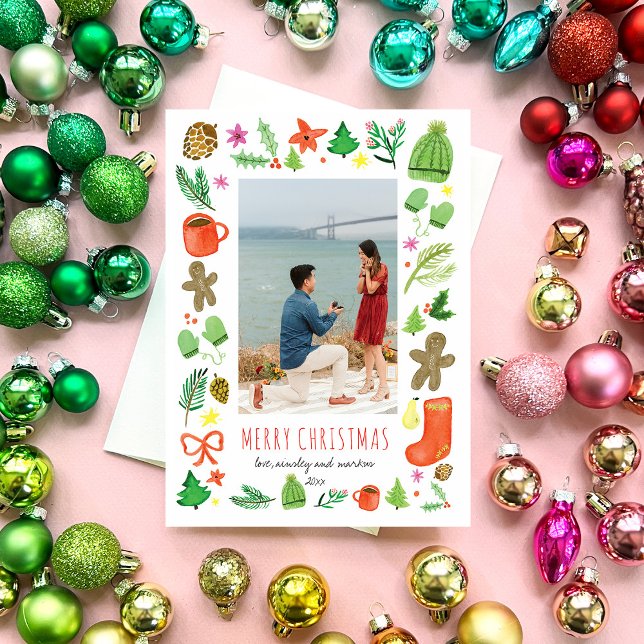 Cartes Pour Fêtes Annuelles Aquarelle iconique de Noël (Iconic Christmas Watercolor Christmas Photo Card by Erika Firm)