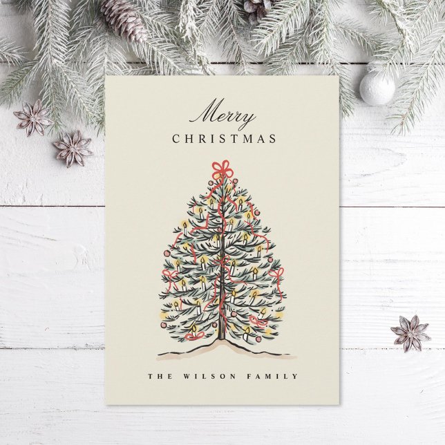 Cartes Pour Fêtes Annuelles Aquarelle illustrée Arbre de Noël victorien (Créateur téléchargé)