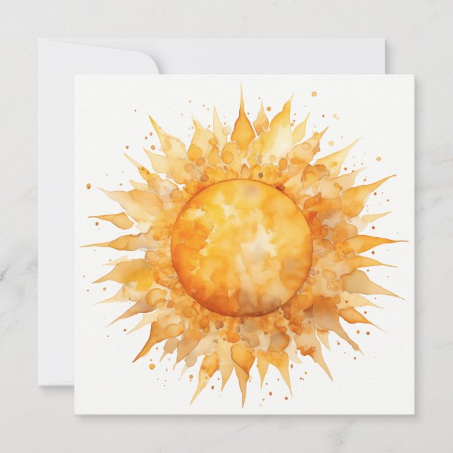 Cartes Pour Fêtes Annuelles Aquarelle Jaune Orange Soleil Soleil Été (Devant)