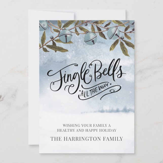 Cartes Pour Fêtes Annuelles Aquarelle Jingle Bells Joyeuse neige de Noël (Devant)