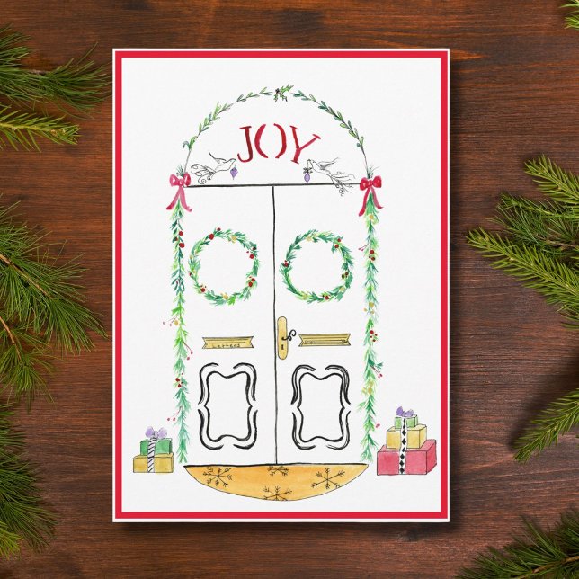 Cartes Pour Fêtes Annuelles Aquarelle Joie Porte d'entrée Noël (Créateur téléchargé)