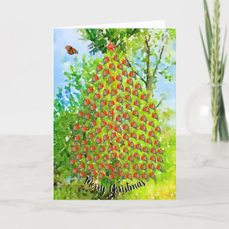 Cartes Pour Fêtes Annuelles Aquarelle Joyeux Arbre à papillons Monarque de Noë