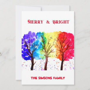 Cartes Pour Fêtes Annuelles Aquarelle Joyeux et Arbre de Noël brillant