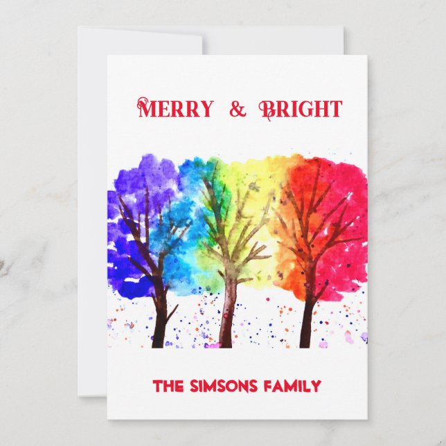 Cartes Pour Fêtes Annuelles Aquarelle Joyeux et Arbre de Noël brillant (Devant)