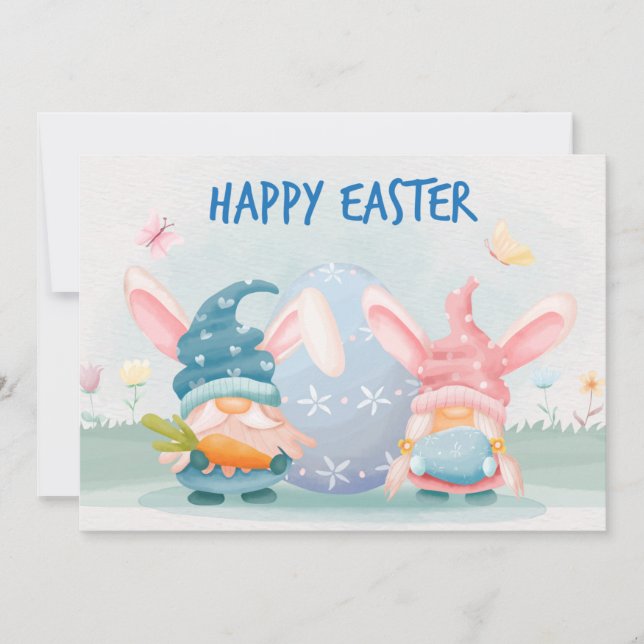 Cartes Pour Fêtes Annuelles Aquarelle Joyeux Gnomes de Pâques (Devant)