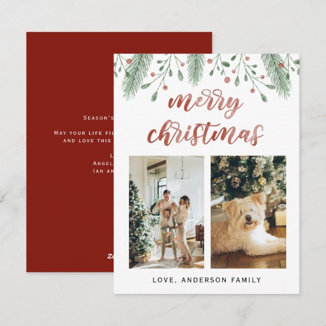 Cartes Pour Fêtes Annuelles Aquarelle Joyeux Noël Calligraphie Deux photos (Devant / Derrière)