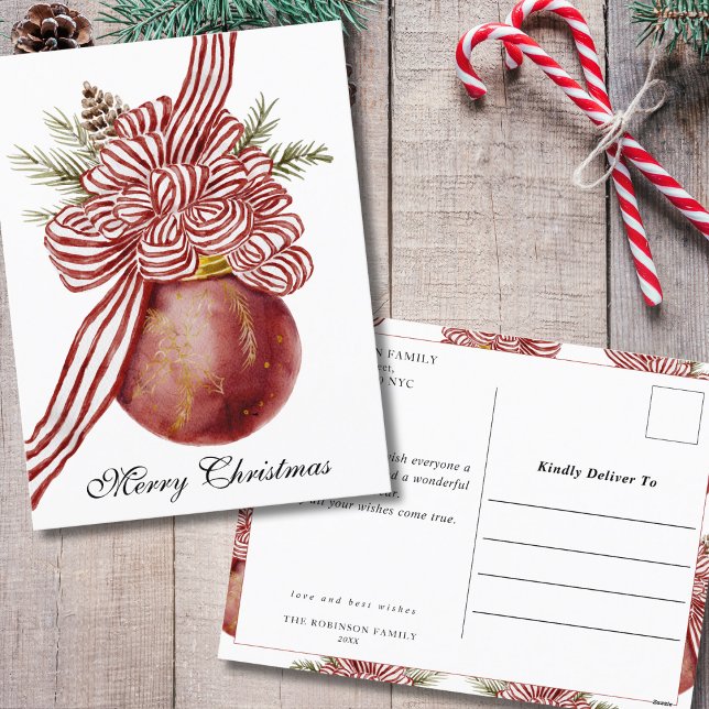 Cartes Pour Fêtes Annuelles Aquarelle Joyeux Noël Ornement Typographie (Créateur téléchargé)