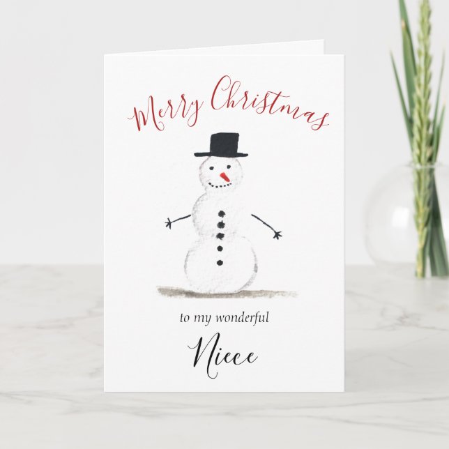 Cartes Pour Fêtes Annuelles Aquarelle Joyeux Noël Snowman Niece (Devant)