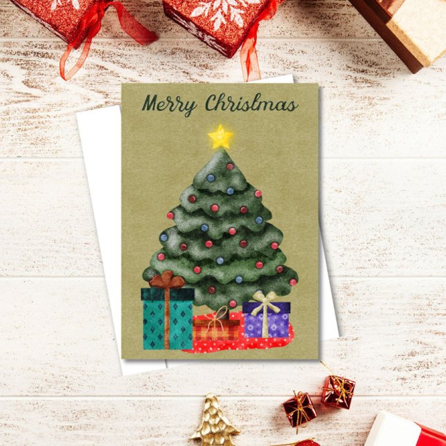 Cartes Pour Fêtes Annuelles Aquarelle Joyeux sapin de Noël (Créateur téléchargé)