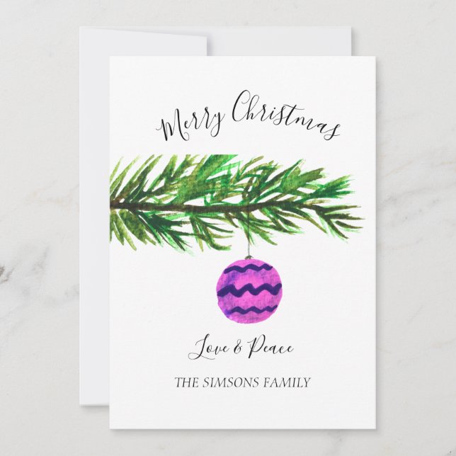 Cartes Pour Fêtes Annuelles Aquarelle Joyeux sapin de Noël Joyeux et lumineux (Devant)