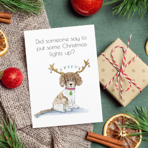 Cartes Pour Fêtes Annuelles Aquarelle Labradoodé Lumières de Noël Antlers