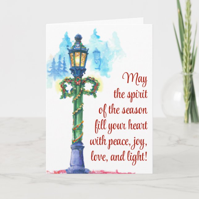 Cartes Pour Fêtes Annuelles Aquarelle Lampe de Noël Post Photo à l'intérieur (Devant)